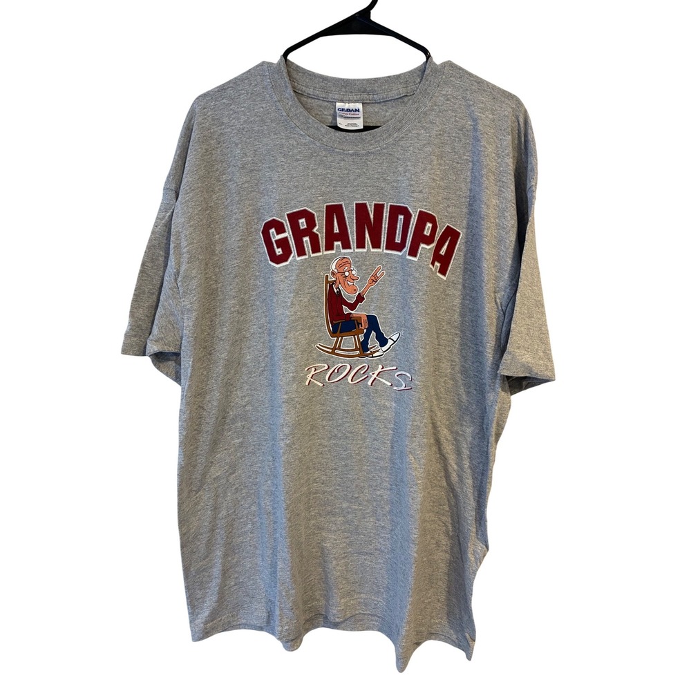 Gildan Mens Grandpa Rocks Graphic T-Shirt Gray Short‎ Sleeve XL Humor Tee